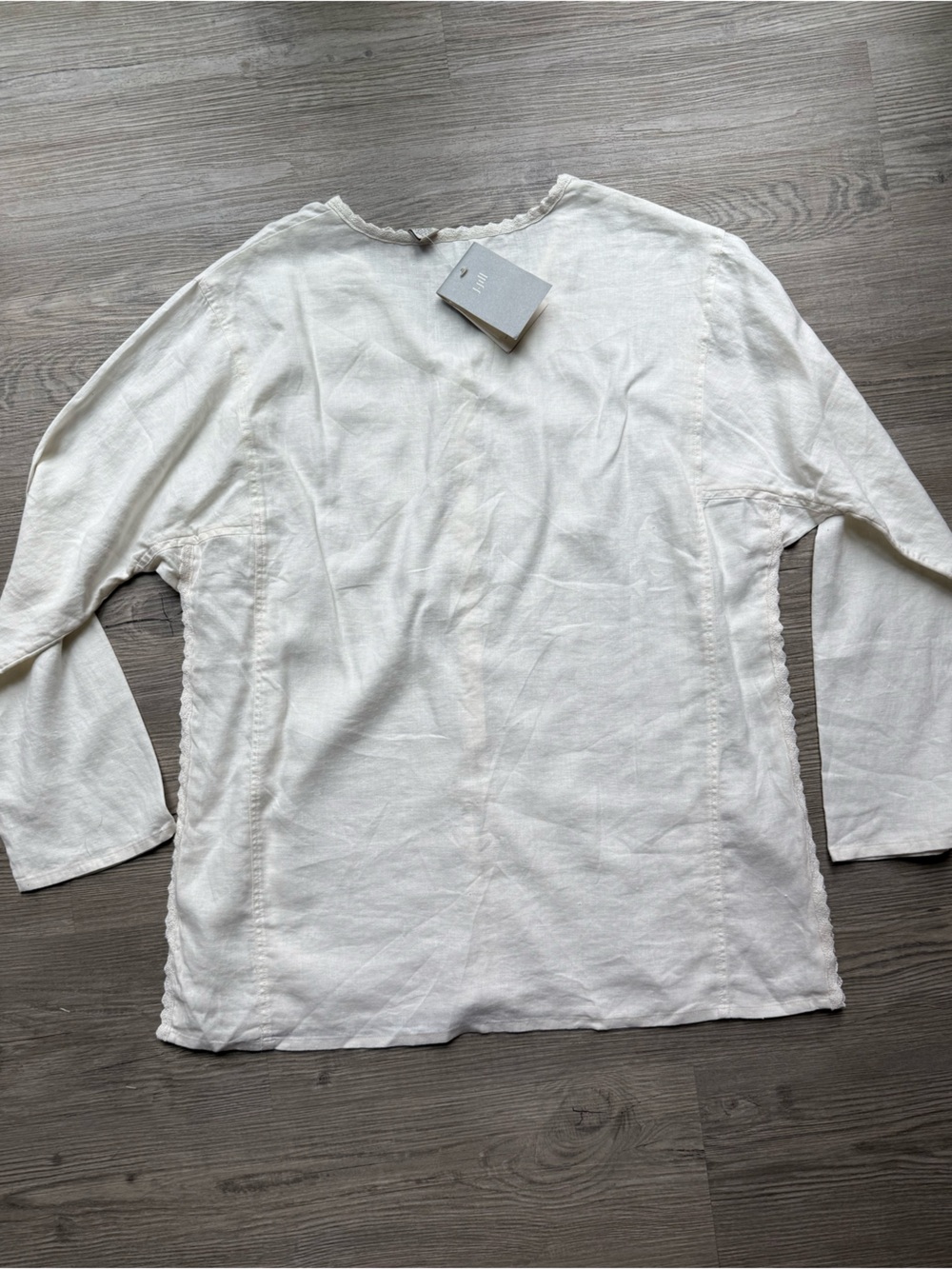 J. Jill Blouse Women M Ivory New Linen Crochet Trim Button Front V-Neck 7218 - Picture 5 of 5